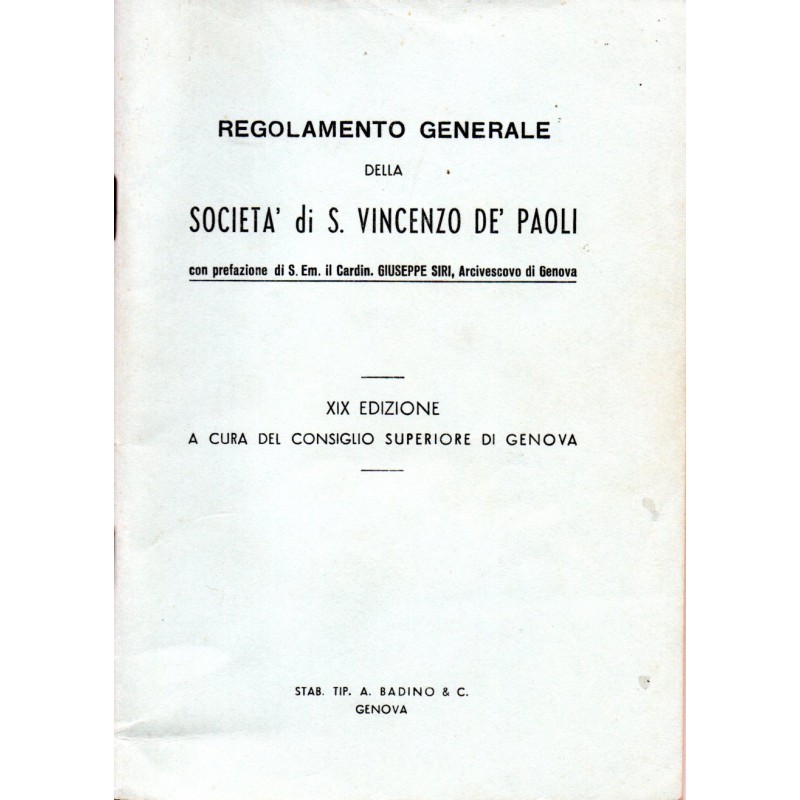 Regolamento generale della società di S. Vincenzo de' Paoli