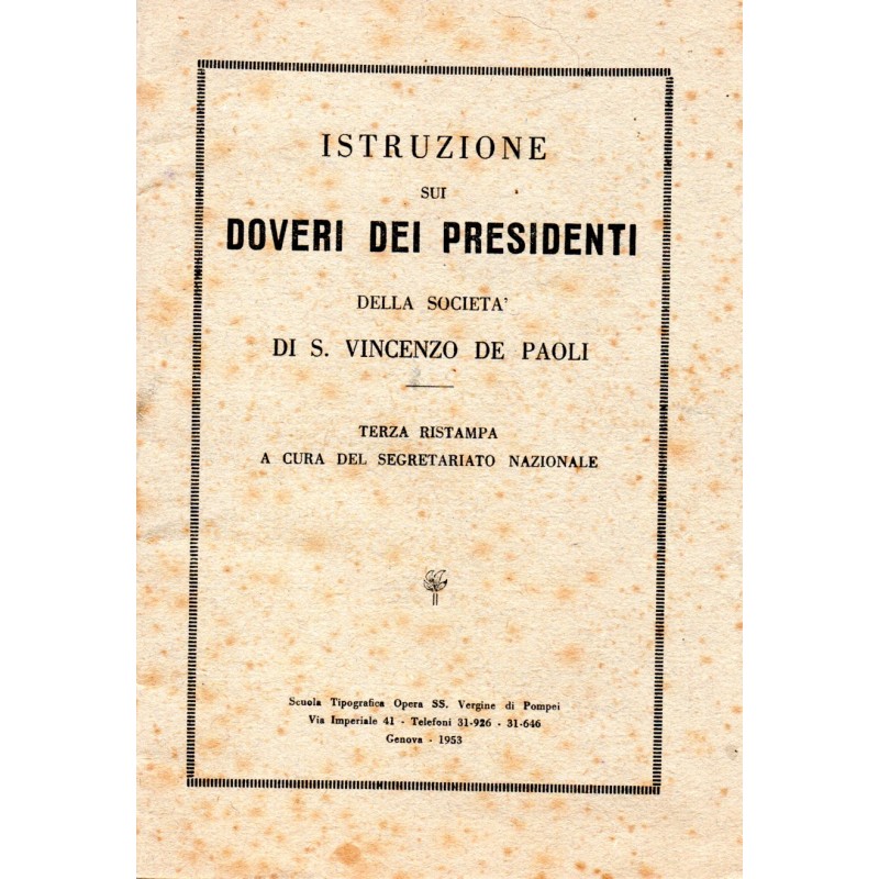 Istruzione sui doveri dei presidenti della società di S. Vincenzo De Paoli